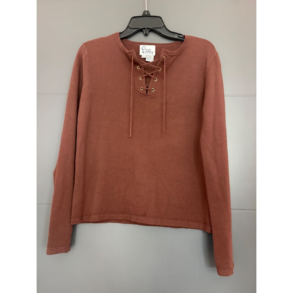 Lilly Pulitzer Womens Large Brown Knit Lace Up Grommet Long Sleeve Top